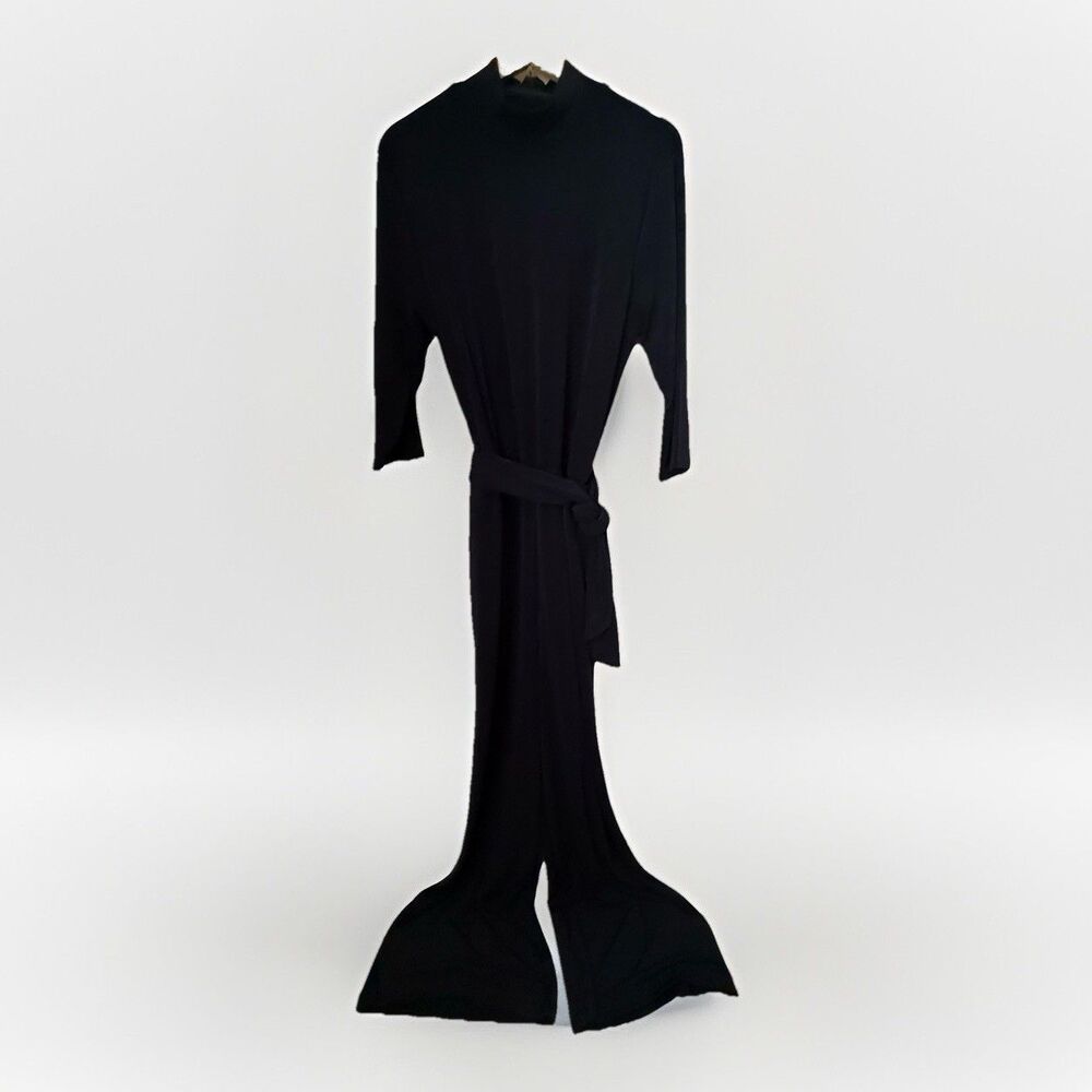 Chicos Travelers Mock Neck Jumpsuit India Ink Blue Dress Cocktail Travel Belted